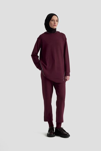 Armine TREND Stone Detailed Hooded Double Sport Suit Burgundy 25Kt603