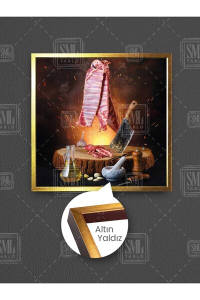 SML TABLO Rib Red Meat Butcher Decor Olive Oil Restaurant Decor Framed Square Canvas Painting