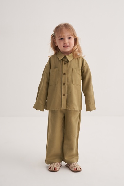 EBU Prive Unisex Çocuk Dökümlü Pamuklu Düğmeli Pantolon Yeşil