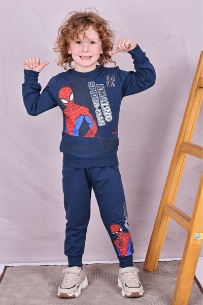 Yağmur Giyim PJK2İ Örümcek Adam Desenli 2 İp %100 Pamuk Erkek Çocuk Eşofman Takımı 3-10 Yaş 8126