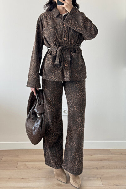 Eka Set de blugi leopard maro pentru femei 0276