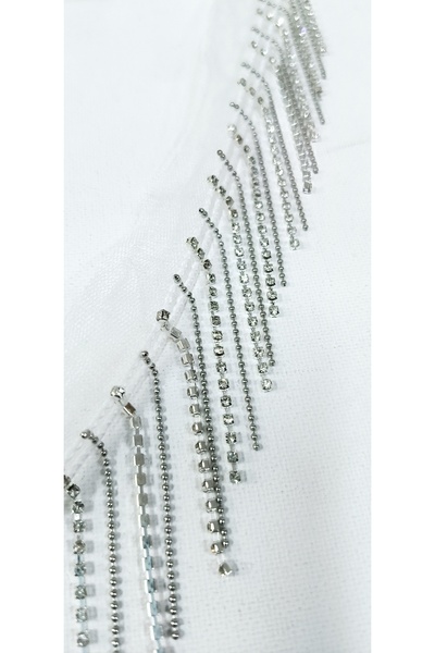 ALTAY AKSESUAR ÖZEL BEYAZ TÜLLÜ KRİSTAL TAŞLI TOP ZİNCİRLİ SAÇAK ŞERİT