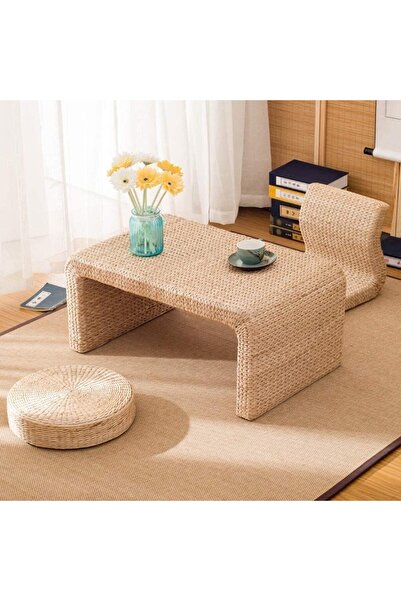 COOYA Japanese rattan coffee table, sturdy and stable, hand-woven, for living room, bedroom, 60x45x30cm