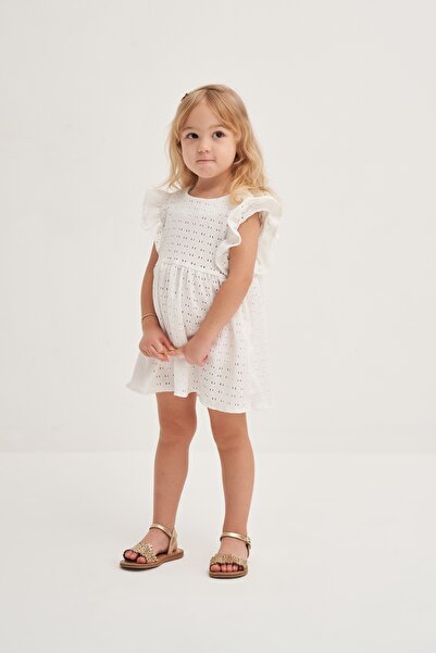 EBU Prive Дівчача поплінова сукня з воланами, біла