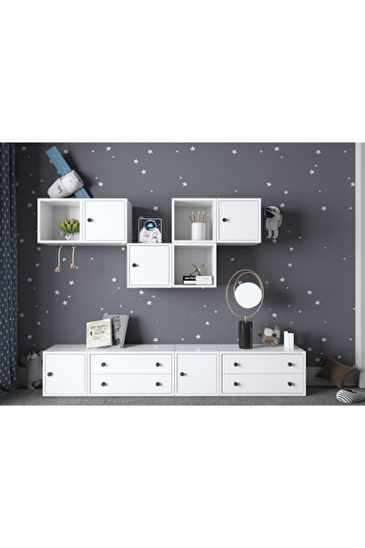 Nettrends Minimalist Tasarım Yerden Tasarruflu Çekmeceli Konsol ve Raflı Kita...