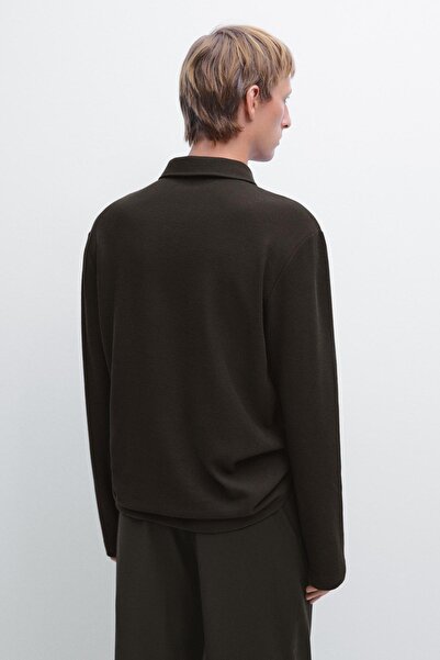 Massimo Dutti Dokulu uzun kollu polo yaka t-shirt