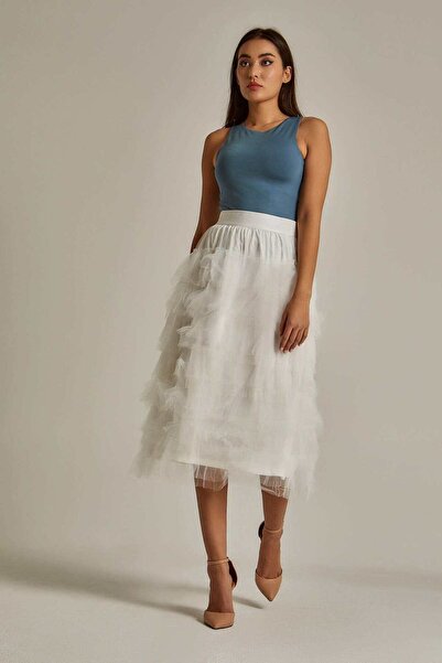 DALYDRESS Solid Chiffon Midi Skirt