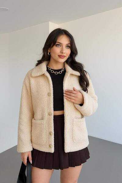 Fashion Friends Rahat Peluş Ceket Ekru