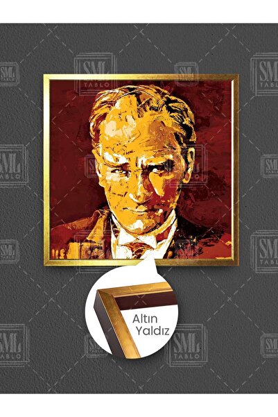 SML TABLO Žuto Crveno Mustafa Kemal Ataturk Uramljena Kvadratna Slika na Platnu