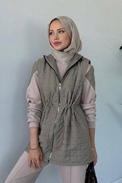 Şulemoda Giyim Σετ Αρμονί Καπιτονέ σετ κοστούμι με γιλέκο 3-τεμαχίων Χακί