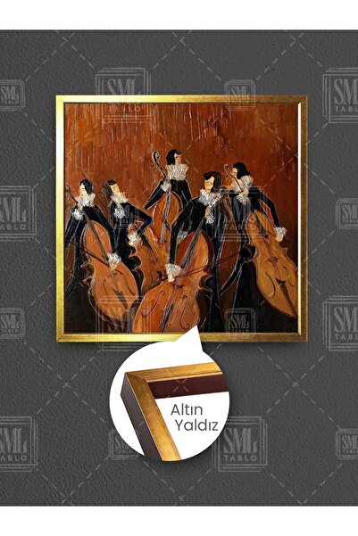 SML TABLO People in Black Dresses Playing Cello Violin Music Art Framed Square Canvas Painting