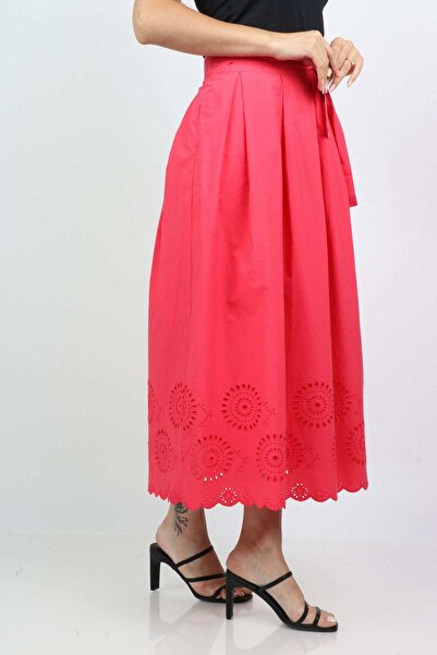 DALYDRESS Solid Midi Skirt with Tie-Waist