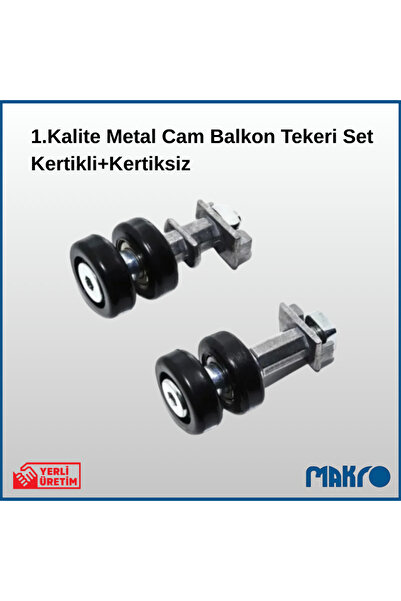 GLASSMAKRO 1. Kalite 10 Adet Kertikli + 10 Adet Kertiksiz Metal Cam Balkon Tekeri Set