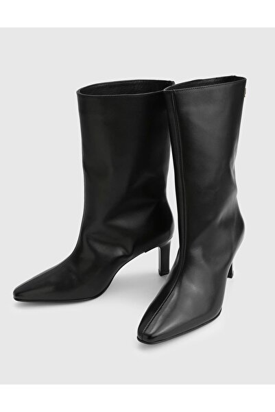 İLVİ Alvina Genuine Leather Black Women's Heeled Boots