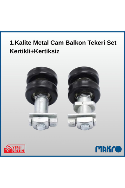 GLASSMAKRO 1. Kalite 10 Adet Kertikli + 10 Adet Kertiksiz Metal Cam Balkon Tekeri Set