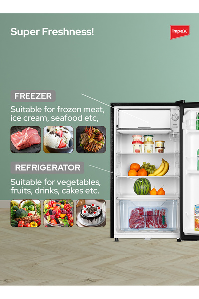 İMPEX 90L Single Door Refrigerator, 8L Freezer, Glass Shelf, Fast Cooling, Dark Grey, IMRF 140C
