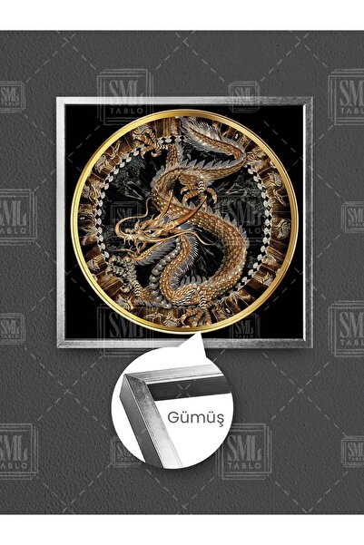 SML TABLO Japanese Dragon and Power Inside the Golden Circle Gold Decor Framed Square Canvas Painting