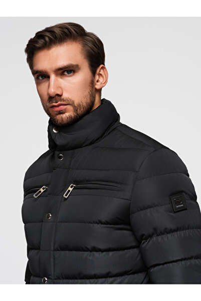 OMBRE Men's quilted jacket with stand-up collar and chest zips - black V1 OM-JALP-0260 M