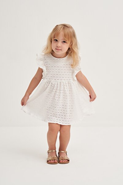EBU Prive Дівчача поплінова сукня з воланами, біла