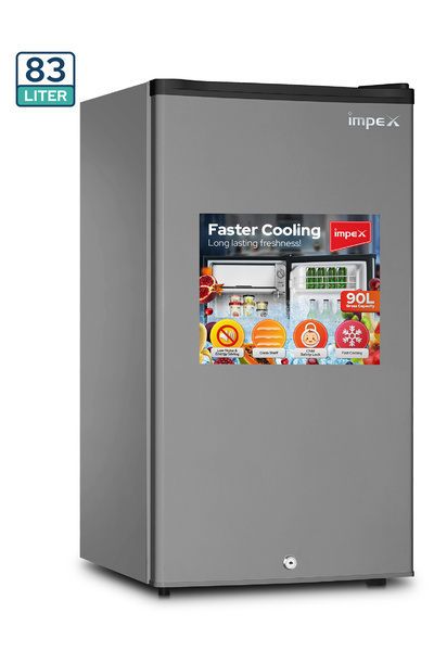 İMPEX 90L Single Door Refrigerator, 8L Freezer, Glass Shelf, Fast Cooling, Dark Grey, IMRF 140C