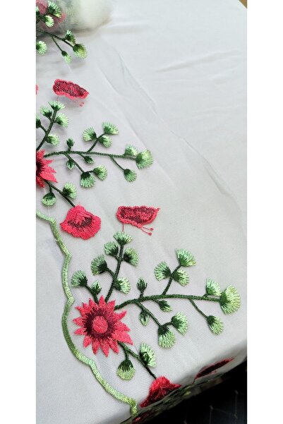 ALTAY AKSESUAR شريط مطرز بالزهور الملونة على التول الأبيض المخصص
