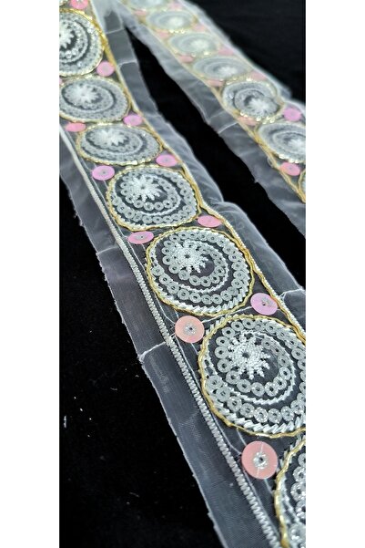 ALTAY AKSESUAR PUL PAYET STRIP WITH SILVER AND JANJAN ON WHITE TULE