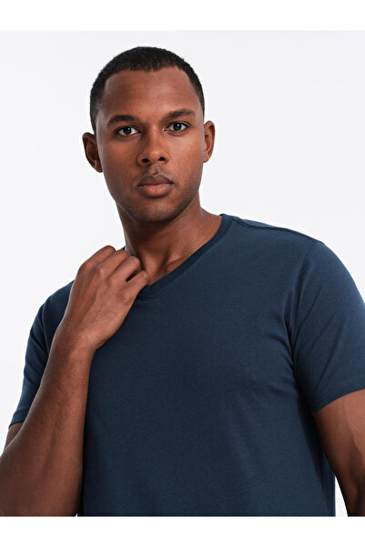 OMBRE BASIC men's V-neck cotton t-shirt set - white/navy blue/black V1 OM-TSBS-0233 XL