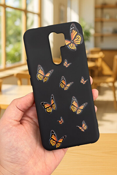 Vip Case Xiaomi Redmi 9 Uyumlu Turuncu Kelebek Desenli Silikon Darbe Emici Kl...
