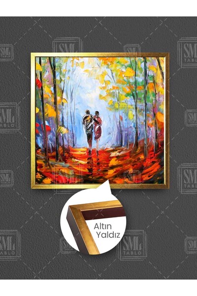 SML TABLO Couple Walking in Autumn Trees Love Love Framed Square Canvas Painting