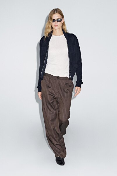 Massimo Dutti Geniş paça çizgili pantolon