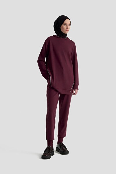Armine TREND Stone Detailed Hooded Double Sport Suit Burgundy 25Kt603