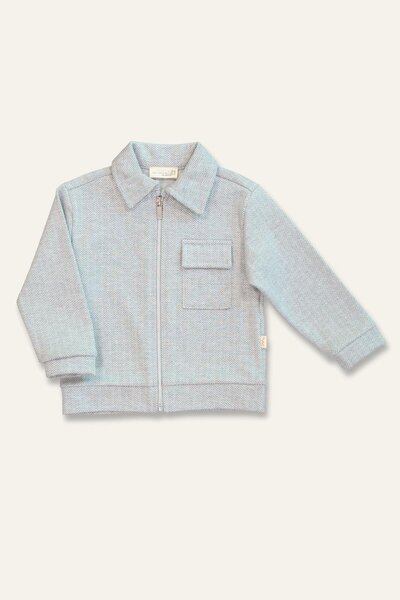 Mininio Erkek Bebek Fermuarlı Örme Ceket - Gri