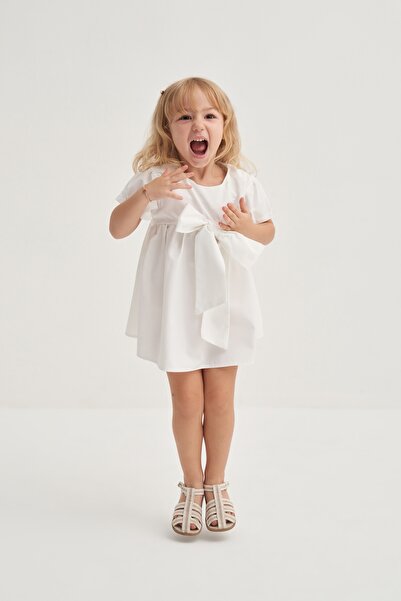 EBU Prive Дівчача сукня з попліну з стрічкою, біла