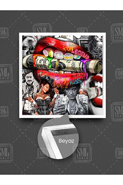 SML TABLO Slika na platnu u kvadratnom okviru sa grafitima crvenih usana, Al ...