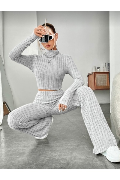 Oprah Kadın Yüksek Bel Fit Esnek Ribana İkili Takım Spor Takım