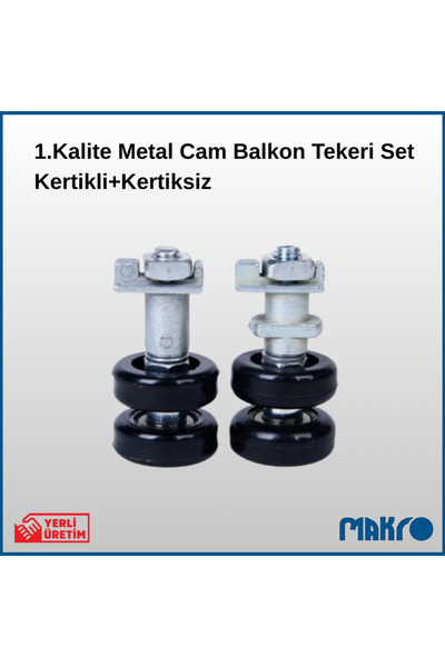 GLASSMAKRO 1. Kalite 2 Adet Kertikli + 2 Adet Kertiksiz Metal Cam Balkon Tekeri Set