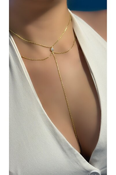 Luna Argento Kristal Taşlı Choker Model Y Kolye 925 Ayar Gümüş