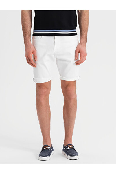 OMBRE Pánské džínové klasické kraťasy s ohrnutými nohavicemi - bílé V1 OM-SRDS-0162 XXL