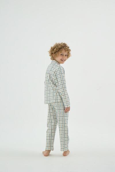 Sevim Set de pijamale cu mâneci lungi cu nasturi în carouri pentru băieți C5T1N98