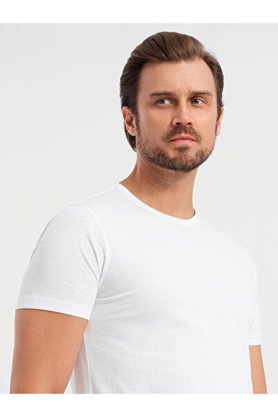 OMBRE Σετ ανδρικού βαμβακερού πουκάμισου BASIC με στρογγυλή λαιμόκοψη - λευκό/μπεζ/γκρι-πράσινο V14 OM-TSBS-0232 S