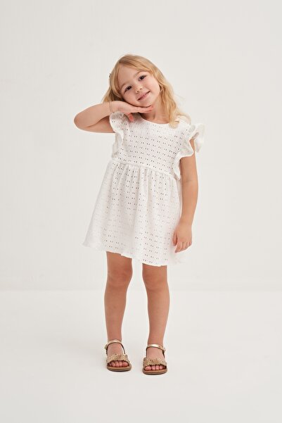 EBU Prive Дівчача поплінова сукня з воланами, біла