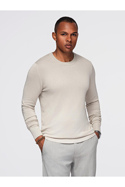 OMBRE Men's sweater with round neckline in stretch knit with classic weave - beige V3 OM-SWSW-0183 M