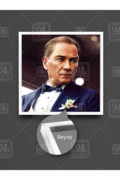 SML TABLO Mustafa Kemal Atatürk Charismatic Gaze Portrait Artificial Intelligence Framed Square Canvas Painting