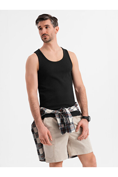 OMBRE Pánské bavlněné tričko s ramínky - černé V3 OM-TSBT-0239 XL