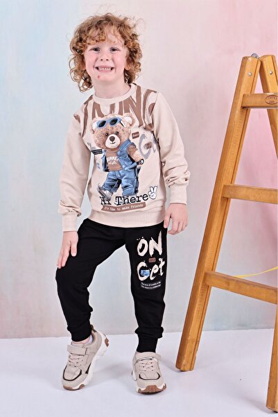 Yağmur Giyim Pjk2İ Bear Teddy Bear Patterned 2-Strand 100% Cotton Boys' Track...