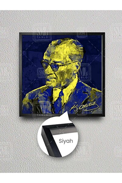 SML TABLO Žuta i tamnoplava slika na platnu u kvadratnom okviru sa potpisom M...