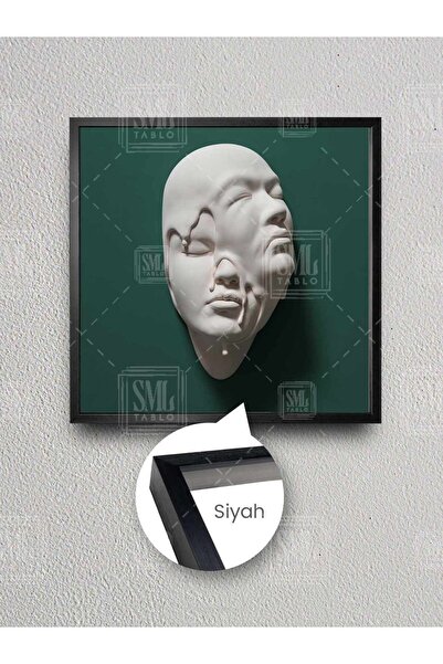 SML TABLO Skulptura glave koja izlazi iz zelenog zida, topljenje lica, slika ...