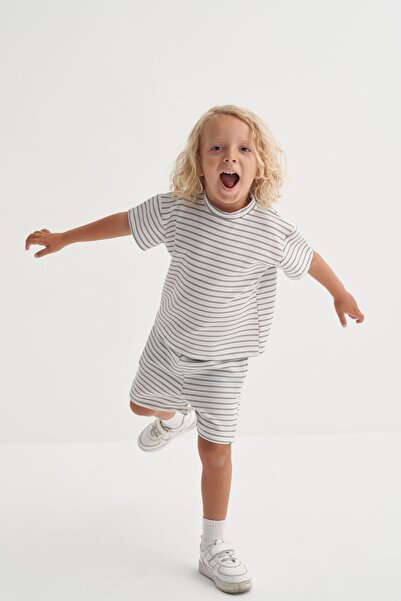 EBU Prive Unisex Children's Knitted Waffle Suit Gray Striped