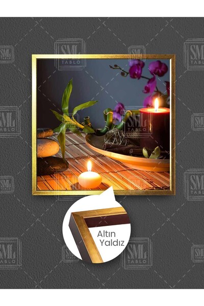 SML TABLO Zen Stones Pink Orchid Bamboo Leaves Candle Spa Massage Center Framed Square Canvas Painting