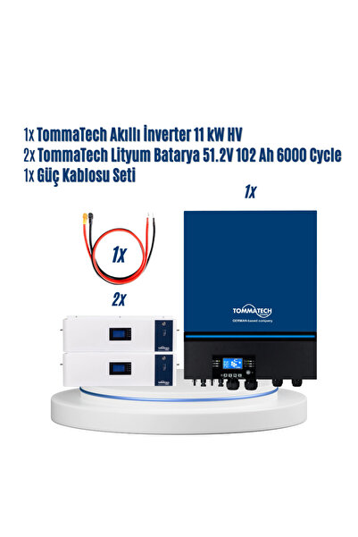 Tommatech 11kW Pro İnverter + 2 x 51.2V 102Ah Lityum Batarya Seti | Güç Kablosu Dahil